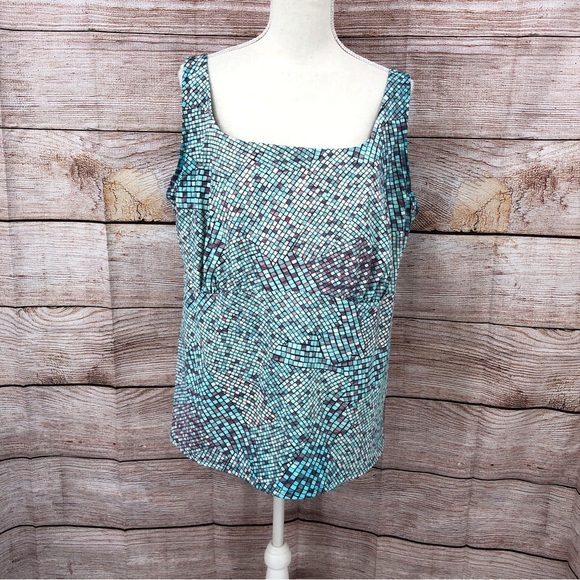 Lands' End Blue Mosaic Square-Neck Underwire Tankini Swimsuit Top Size 24W - Picture 5 of 12